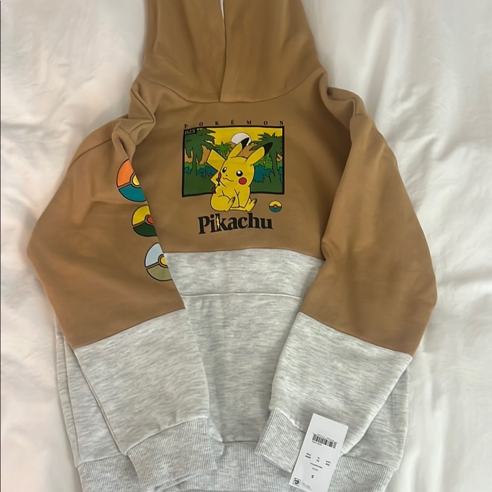 Pikachu Kids Hoodie - Tan and Gray